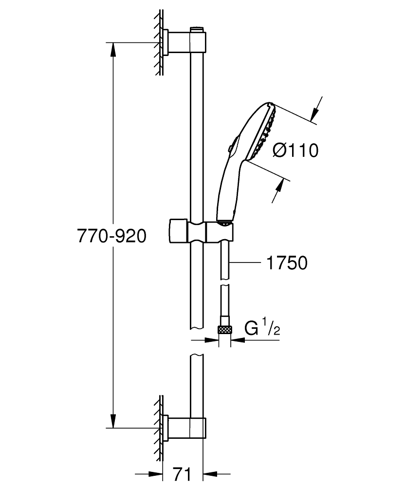 Coloana de dus Grohe Vitalio Start 110 bara dus 900 mm, montare perete, para de dus, crom [10]