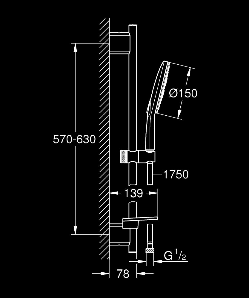 Coloana de dus Grohe SmartActive 150 bara dus 600 mm, etajera, limitator de debit, sistem anti-calcar, universal, crom [5]