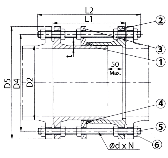 Compensator de montaj, DN1200, PN16, Tecofi JT4242 [2]
