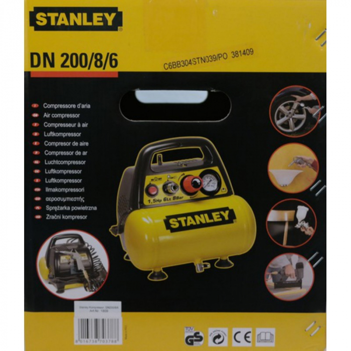 Compresor Orizontal 6L Fara Ulei Stanley DN 200/8/6 1.5HP 180l/m 8 Bar [4]