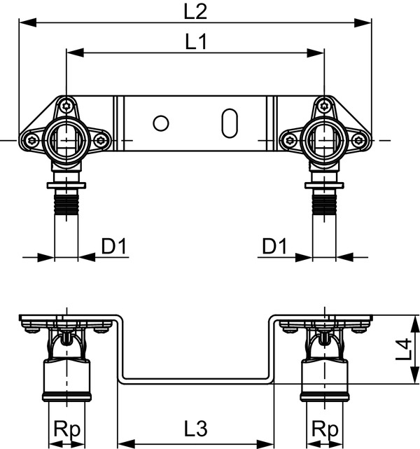 Unitate pentru montaj TECEflex, 2 coturi din bronz incluse Ø 16 x 1/2" FI [2]