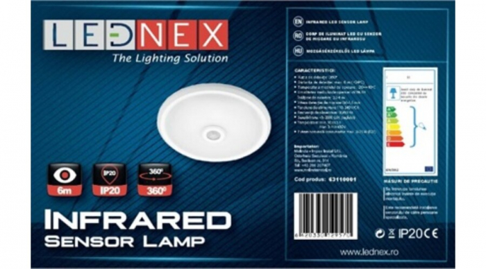 Corp de iluminat led, 16W, cu senzor de miscare cu infrarosu, Lednex [3]