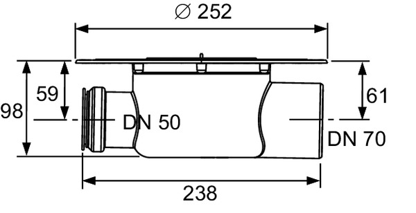 Corp sifon TECEdrainpointS din PP, evacuare laterala DN70, intrare DN50 [2]