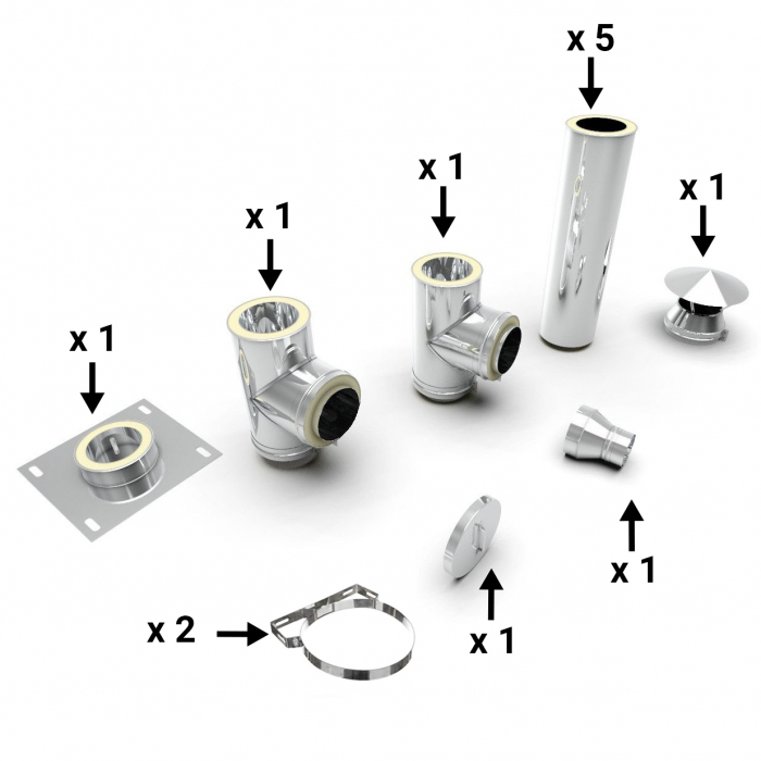 Cos de fum inox, Fornello dublu perete inox-inox, izolatie din vata bazaltica 40 mm, inaltime 6 metri, diametru interior 200 mm, pentru centrale pe lemn, carbune si peleti, complet [4]