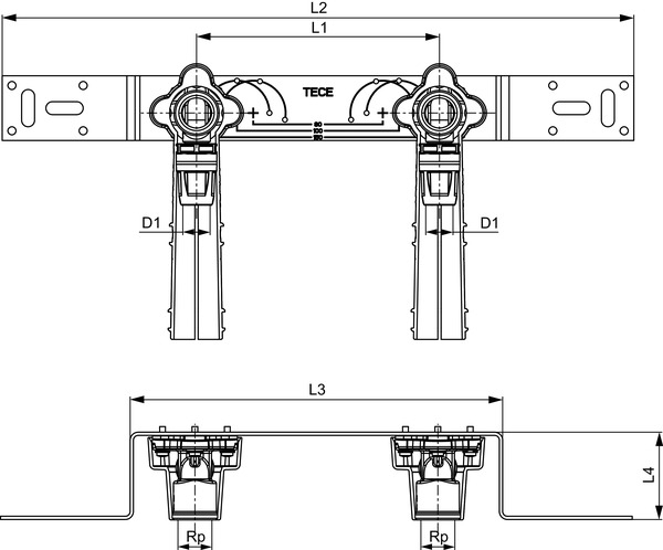 Unitate pentru montaj TECElogo-Push izolata fonic, 2 coturi incluse, Ø 16 x 1/2" FI [2]