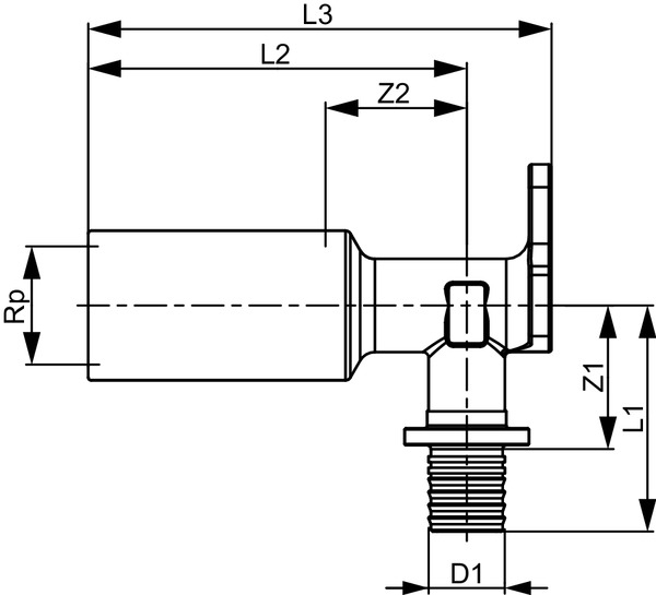 Cot lung TECEflex din bronz, cu fixare pe perete, Ø 16 x 1/2" FI [3]