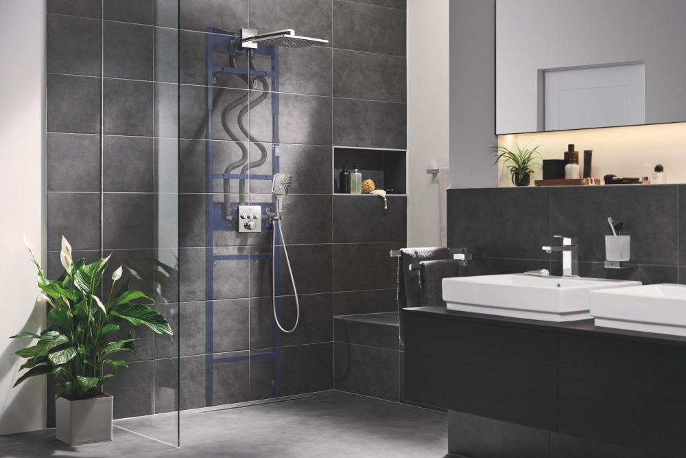 Cot de iesire Grohe Rainshower dus cu suport, montare pe perete, universal, filet tata, suport, crom [6]