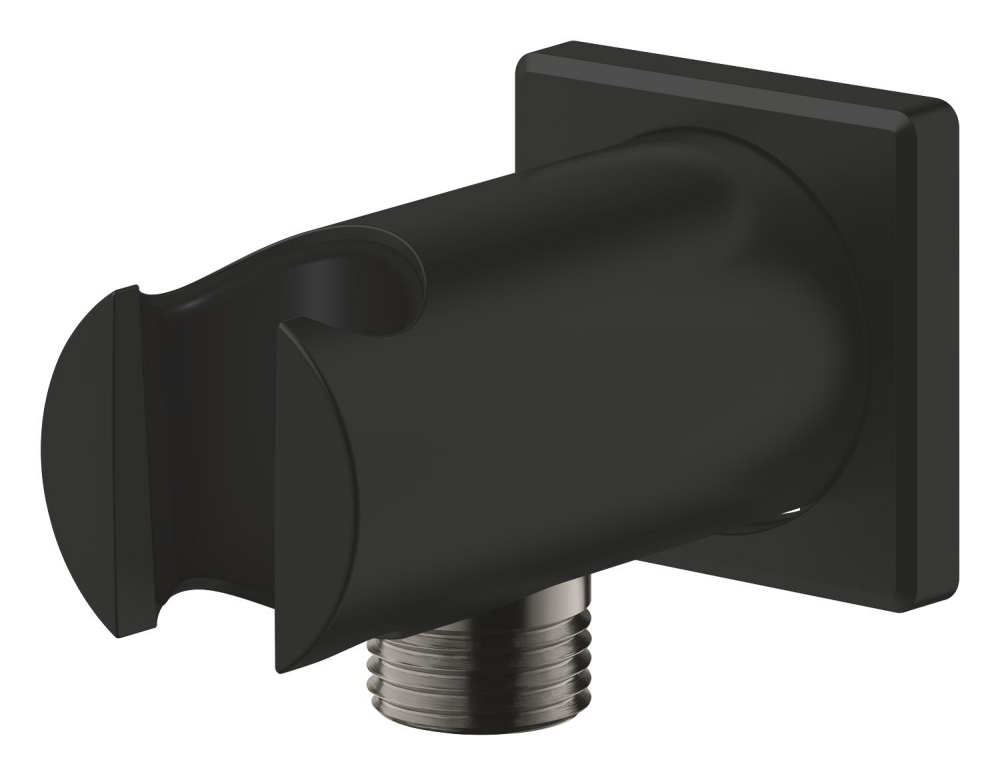Cot de iesire Grohe Rainshower dus cu suport, ornament patrat, montare pe perete, universal, filet tata, suport integrat, negru mat [5]