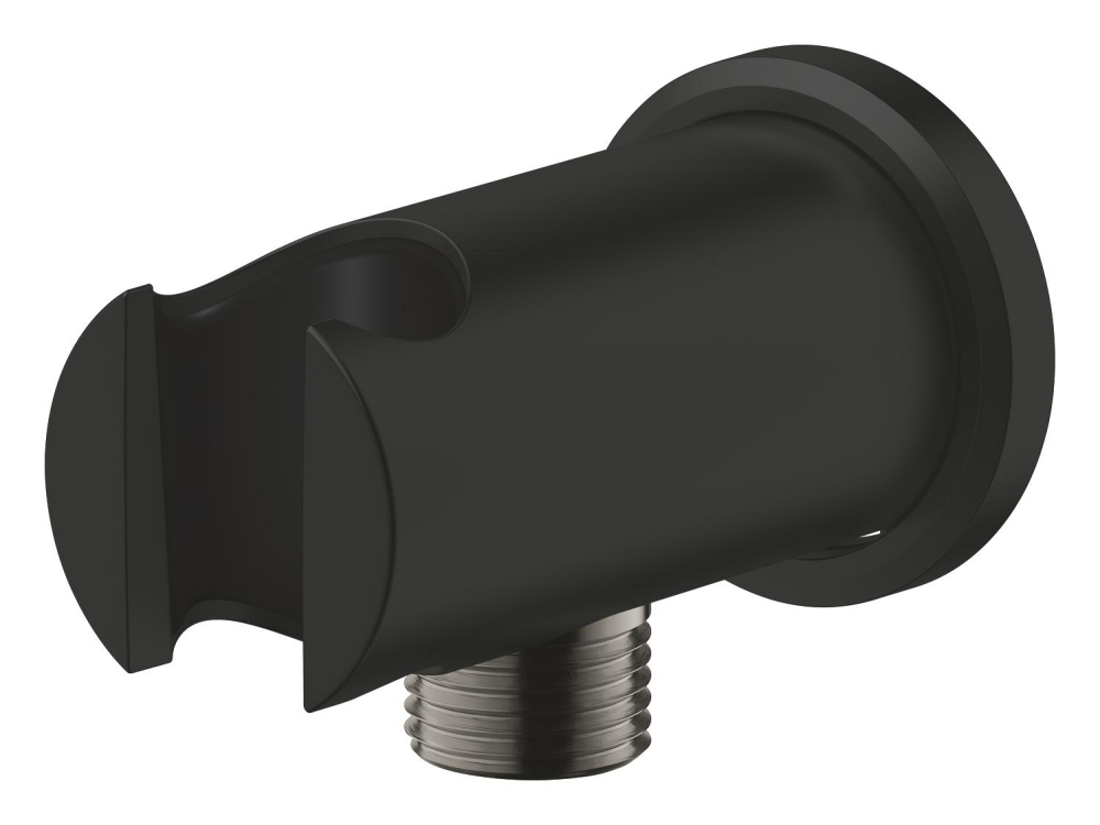 Cot de iesire Grohe Rainshower dus cu suport, ornament rotund, montare pe perete, universal, filet tata, suport integrat, negru mat [4]