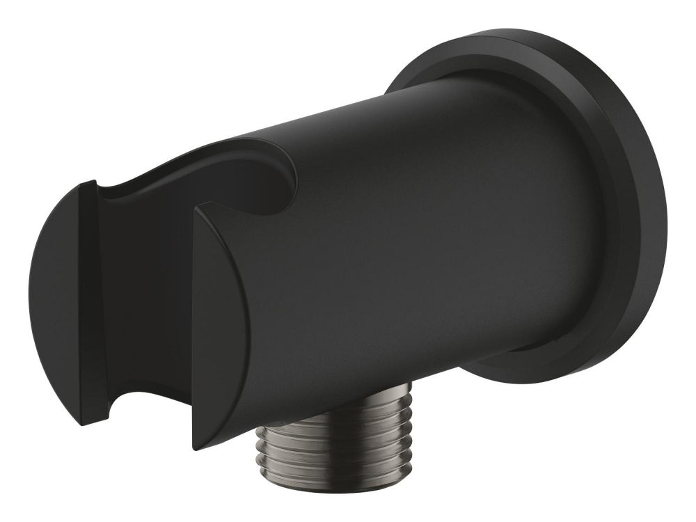 Cot de iesire Grohe Rainshower dus cu suport, ornament rotund, montare pe perete, universal, filet tata, suport integrat, negru mat [5]