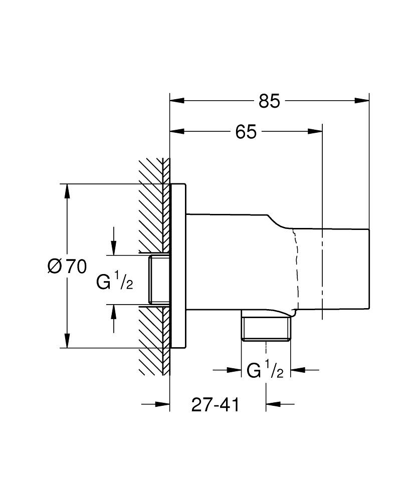 Cot de iesire Grohe Tempesta dus, 1/2"'', protectie anti-reflux, cu suport para dus, crom [4]