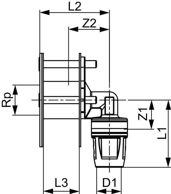 Cot cu talpa TECElogo-Push din PPSU/alama standard cu element trav perete Ø 16x 1/2"FI [3]
