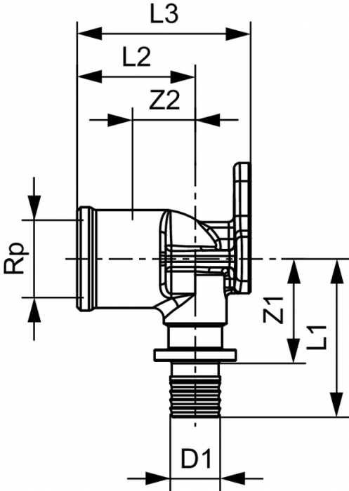 Cot cu talpa TECEflex din alama standard Ø 20 x 1/2" FI [3]