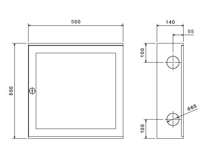 Cutie hidrant PYR 2" - 500x500x140 rosie cu usa cu sticla, deschidere 170 grade, sistem complet, furtun plat, fara tambur, D-170 (TOD) [2]