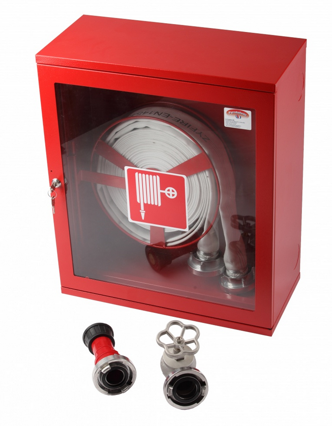 Cutie hidrant PYR LUX C52- 650x550x200 rosie, usa cu sticla, sistem complet cu tambur [1]