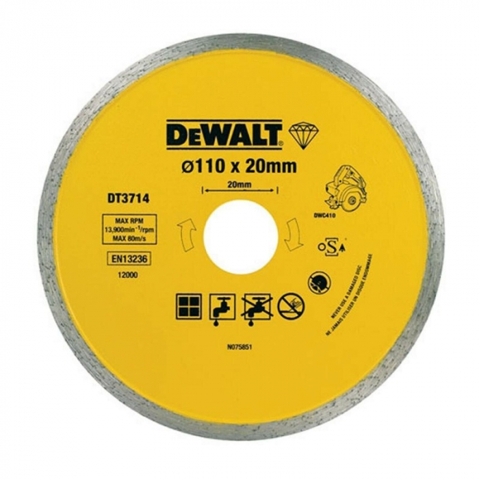 Disc Diamantat Pentru Placi Ceramice DeWalt DT3714, 110 x 20 mm, Pentru DWC410 [1]