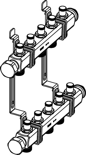 Distribuitor TECEflex rectangular,inox, cu robinet izolare si sistem prindere, 3 cai, 1'' x eurocon 3/4 [3]