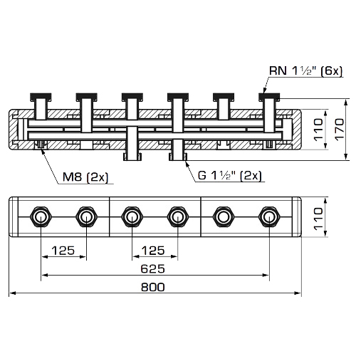 Distribuitor-colector termoizolat, pentru 3 grupuri de circulatie, ESBE GMA 431 [3]