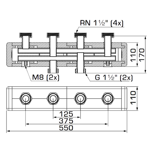 Distribuitor-colector termoizolat, pentru 2 grupuri de circulatie, ESBE GMA 421 [3]