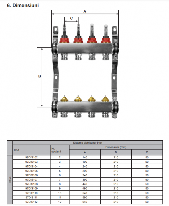 Distribuitor din inox 1 tol, cu 12 circuite, Ferroli Basic [4]