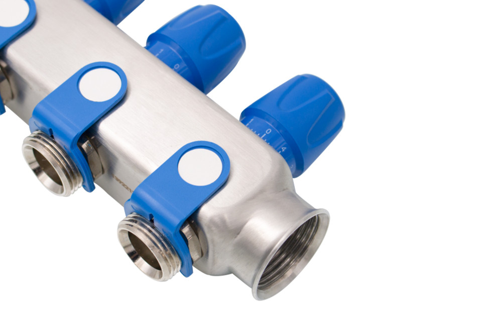 Distribuitor inox 4 cai cu robineti albastru Ermetiq 1tol x 3/4  [2]