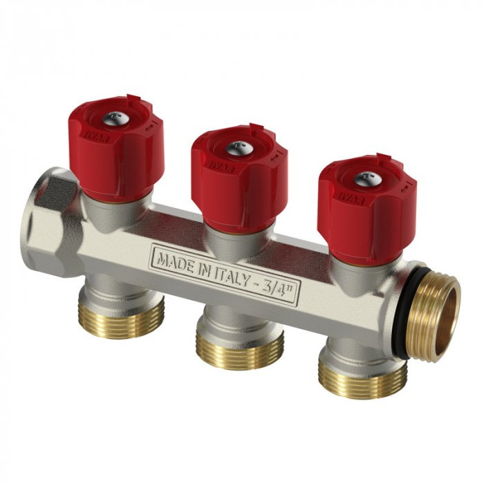 Distribuitor modular drept cu robineti, 2 cai, IVAR 3/4 x EK, rosu, Easy Lock, Ivar [1]