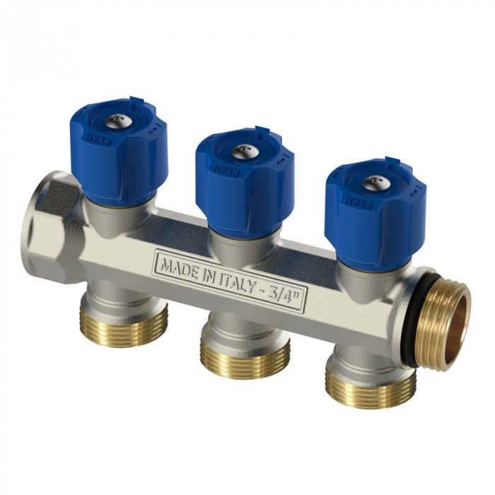 Distribuitor modular drept cu robineti, 2 cai, IVAR 3/4 x EK, albastru, Easy Lock, Ivar [1]