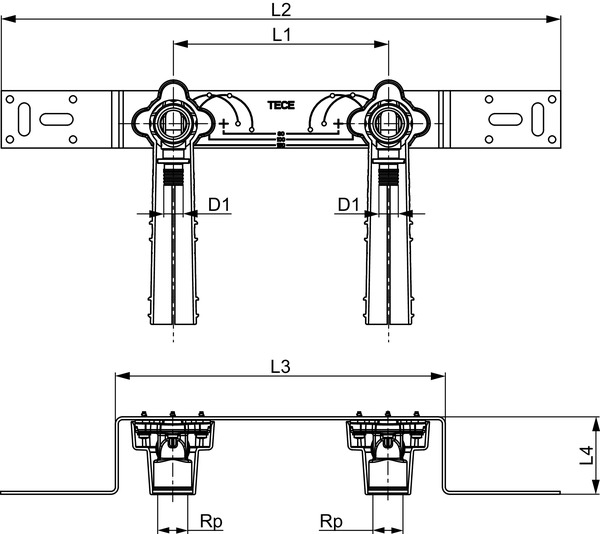 Unitate de montaj TECEflex cu coturi cu talpa din alama standard 16x1/2" FI [2]