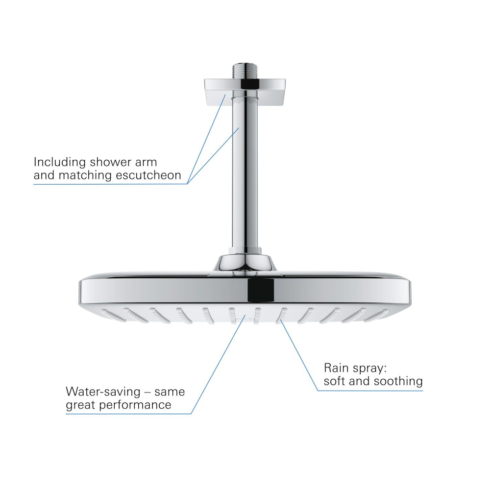 Dus fix Grohe NTempesta 250 universal, brat 250 mm, montare pe tavan, anti-calcar, 1 pulverizare, crom [6]