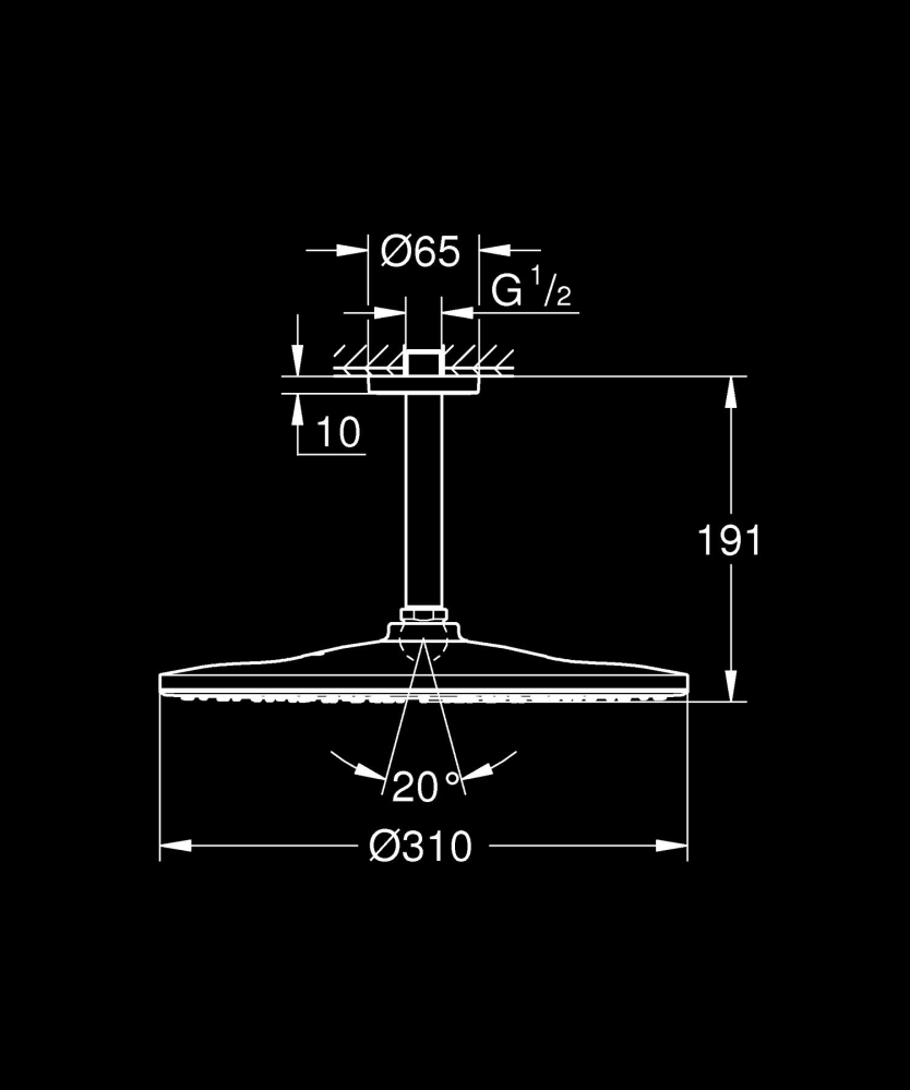 Dus fix Grohe Rainshower 310, montare pe tavan, rotund, 1 jet, 142 mm, auriu mat [2]