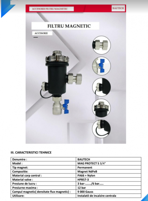 Pachet filtru antimagnetita Bautech MAG PROTECT S 3/4 + Protector Proclean 1L [4]