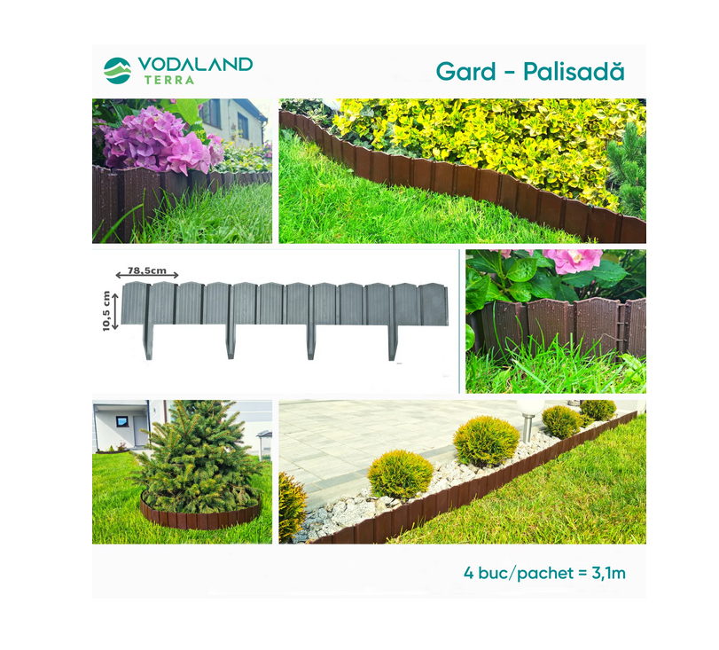 Gard Palisada din polietilena maro H175, 4 buc pachet, Ltot 3.1m, 785x175 - Vodaland gama Terra [2]