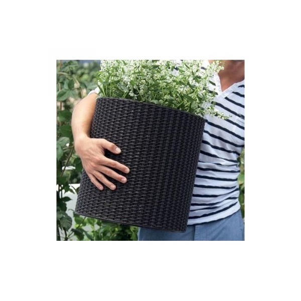 Ghiveci cilindric, gri, imitatie de ratan, Keter Dark Grey S 20 L [3]