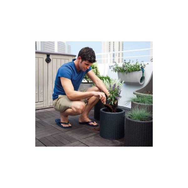 Ghiveci cilindric, gri, imitatie de ratan, Keter Dark Grey S 20 L [2]