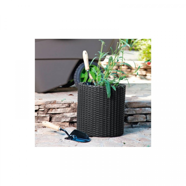 Ghiveci cilindric, gri, imitatie de ratan, Keter Dark Grey S 20 L [5]