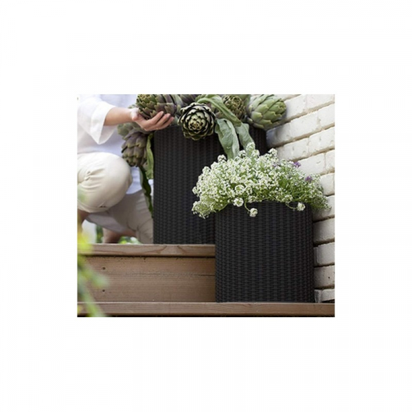 Ghiveci cilindric, gri, imitatie de ratan, Keter Dark Grey S 20 L [4]
