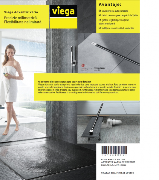 Gratar tija SR 1 pentru rigola de dus Viega Advantix Vario finisaj inox-mat, lungime reglabila 300-1200 mm [3]