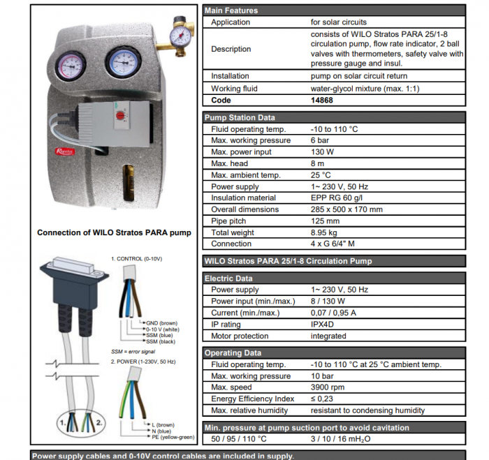 Grup pompare pentru sisteme de instalatii cu panouri solare, 20-70 l/min, 6/4M, Stratos Para 25/1-8, Regulus S 2 Solar [2]