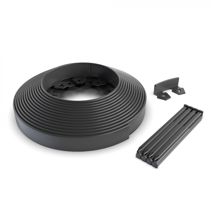 Kit Bordura de drenaj pentru gradina PE NewFixLight negru cu ancore (18 buc) si conectori (1 buc) H38mm x L9m - Vodaland gama Terra [1]