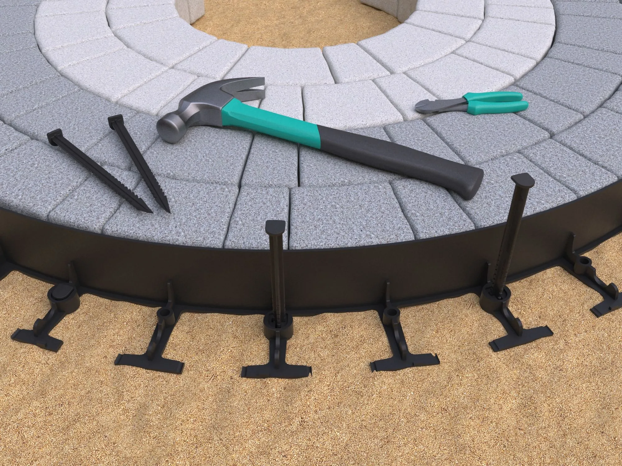 Kit bordura PP pentru pavaj L=1m, 4buc, 12 ancore incluse, H78, negru Vodaland gama Terra [8]