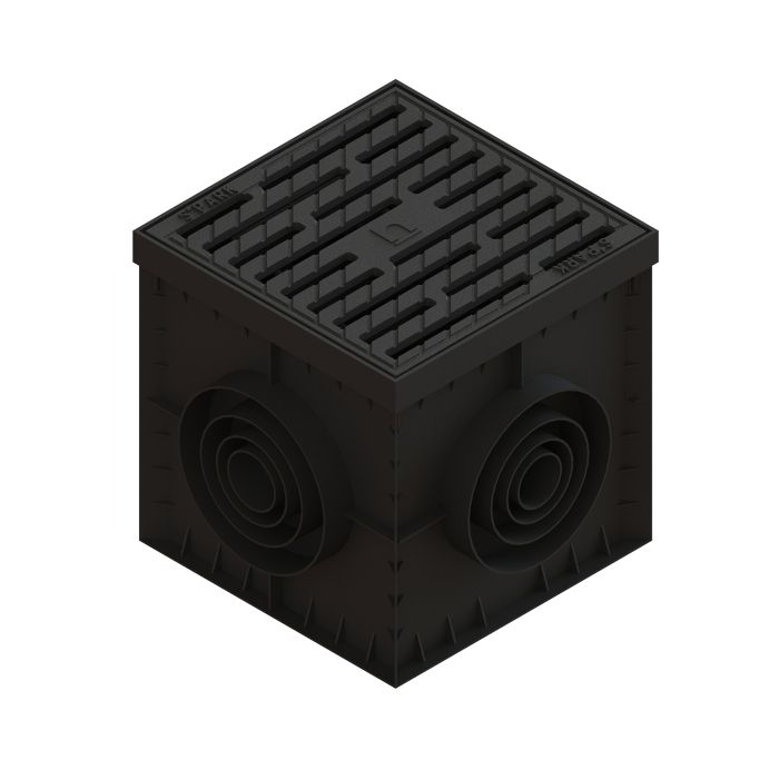 Kit camin din polipropilena model BASE, patrat negru cu pereti sifon cos parafrunzar gratar din fonta B125 300x300 - Vodaland gama Drain [1]