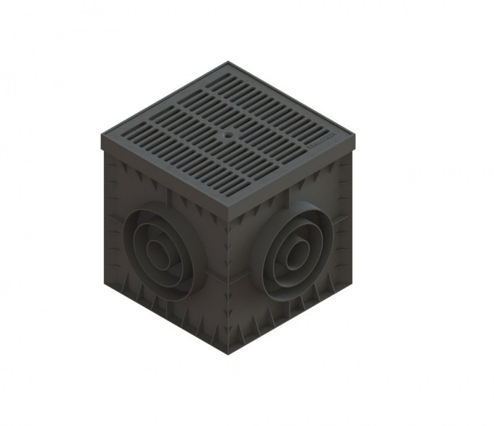 Kit camin din polipropilena model BASE, patrat negru cu pereti sifon cos parafrunzar gratar din polipropilena A15 300x300 - Vodaland gama Drain [1]