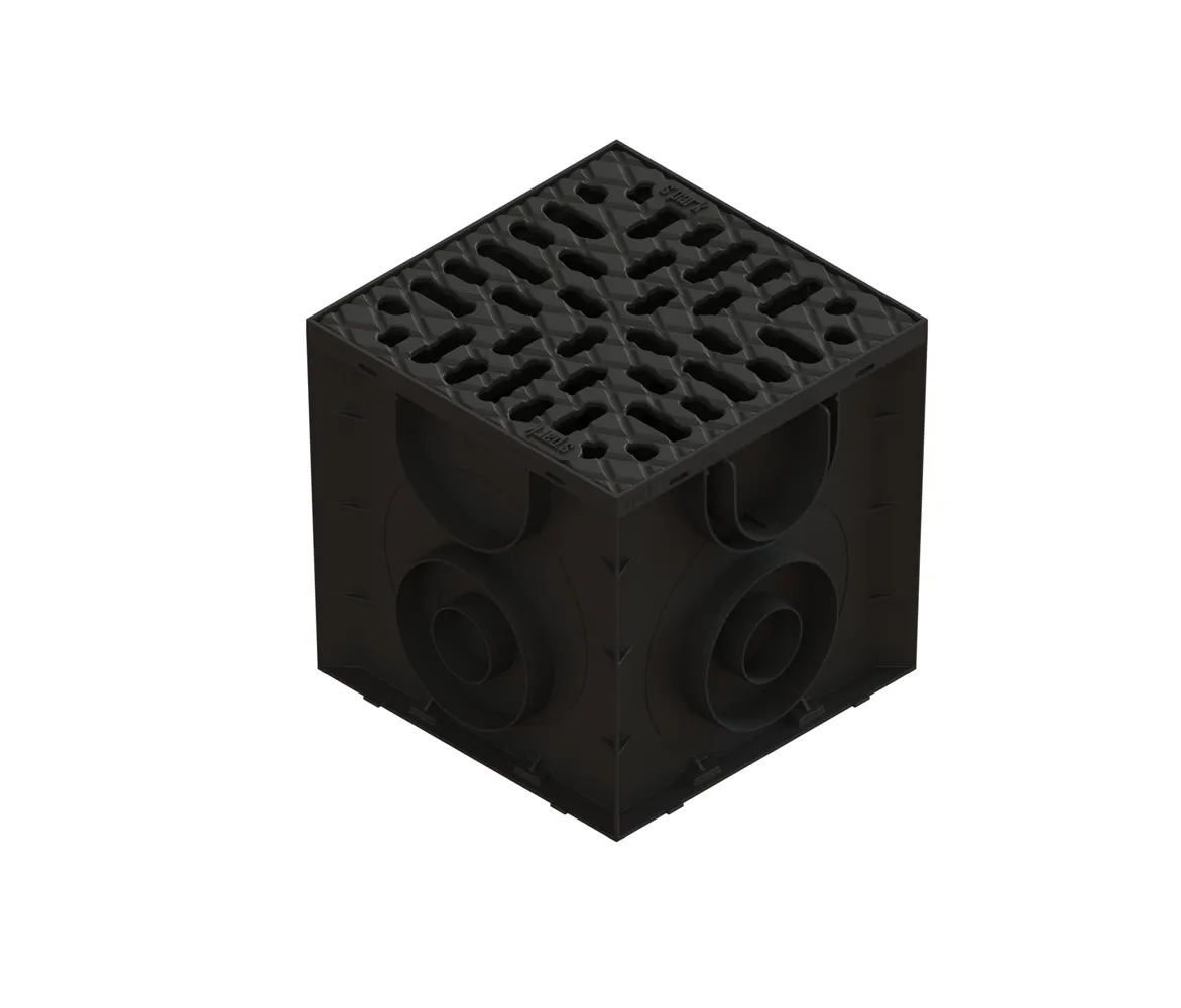 Kit camin din polipropilena model EASY, patrat negru gratar din polipropilena A15 250x250 - fara cos parafrunzar - Vodaland gama Drain [1]