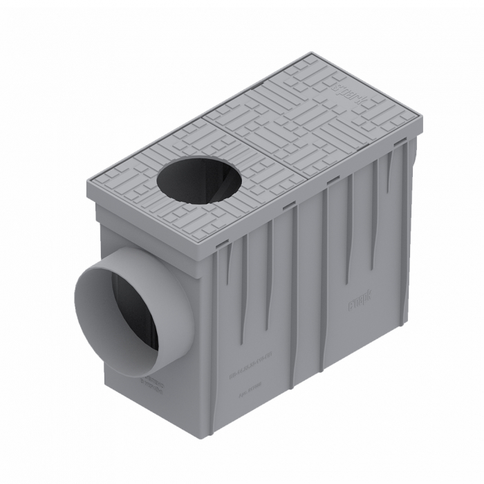 Kit camin din polipropilena model EASY, scurgere burlan 314x140x221 gri D.Burlan 90/110 D.out110 Orizontal A15 - Vodaland gama Drain [1]