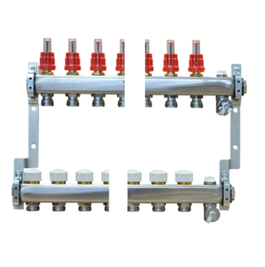 KIT DISTRIBUITOR/COLECTOR EUROCON CU DEBITMETRE INOX, 4 CIRCUITE 1" - VALROM GAMA PexKIT [1]