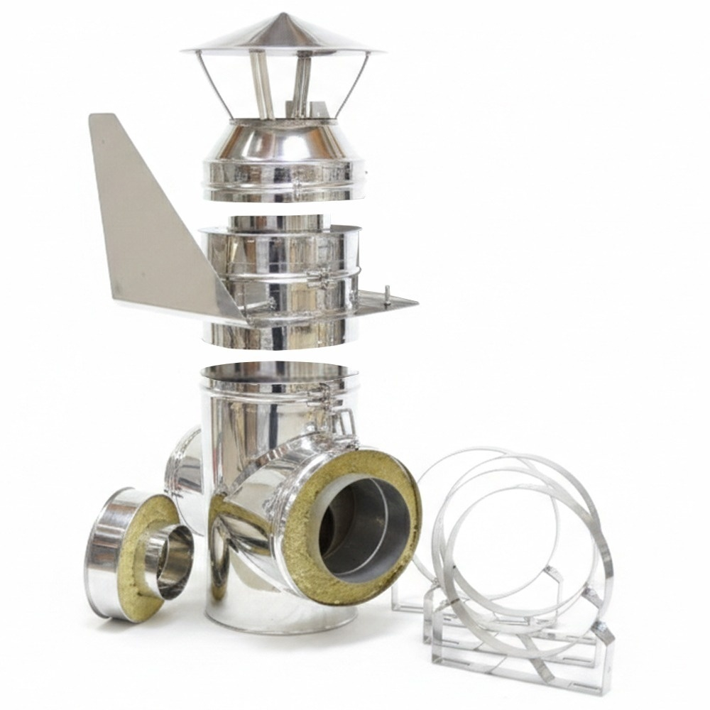 Kit exterior cos fum dublu perete izolat cu vata minerala bazaltica 40 mm, Ø80 mm, model P1 [6]