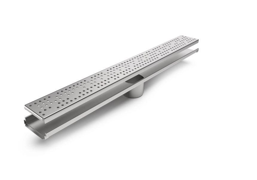 Kit Rigola din INOX STAINLESS dus/balcon cu panta LN110 H20-22.5 gratar din INOX L15 iesire verticala mijloc DN50 1000x120x22.5 - Vodaland gama Drain [1]