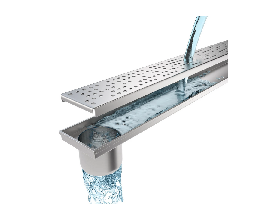 Kit Rigola din INOX STAINLESS dus/balcon cu panta LN110 H22.5-25 gratar din INOX L15 iesire verticala capat DN110 1000x120x25 - Vodaland gama Drain [2]