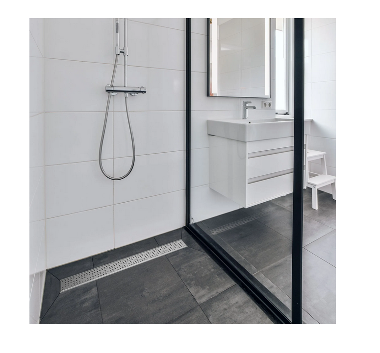 Kit Rigola din INOX STAINLESS dus/balcon cu panta LN110 H22.5-25 gratar din INOX L15 iesire verticala capat DN110 1000x120x25 - Vodaland gama Drain [3]