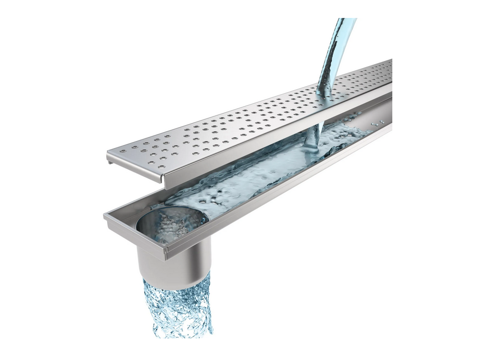 Kit Rigola din INOX STAINLESS dus/balcon cu panta LN110 H22.5-25 gratar din INOX L15 iesire verticala capat DN50 1000x120x25 - Vodaland gama Drain [2]